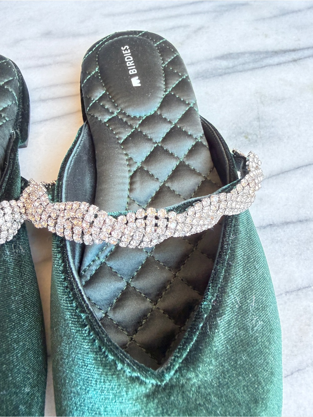 Birdies Starling Emerald Velvet Rhinestone Mule Flats Brand New Size 7 - Picture 7 of 8